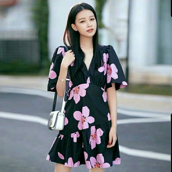 NWT  Kate Spade BNWT Grand Flora poplin black floral dress - Picture 1 of 5